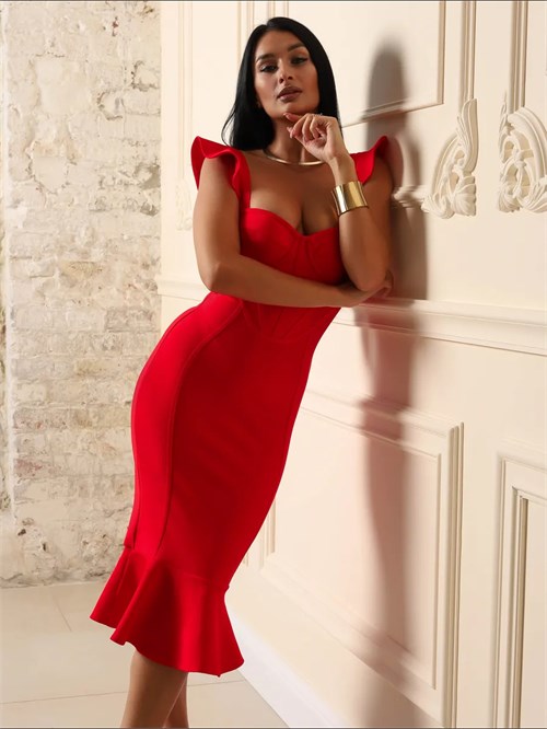 Платье футляр вечернее бандажное SeDress-fish-red