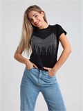 Футболка со стразами короткая SeFutb-short-black