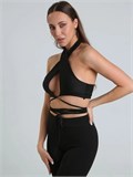 Топ халтер майка с завязками на талии для танцев Halter-black