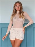 Комбинезон для танцев и гимнастики со стразами komb-glam-beige