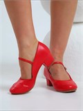 Туфли для народных танцев на широком каблуке с ремешком Folk-dance-red