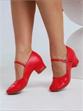 Туфли для народных танцев на широком каблуке с ремешком Folk-dance-red